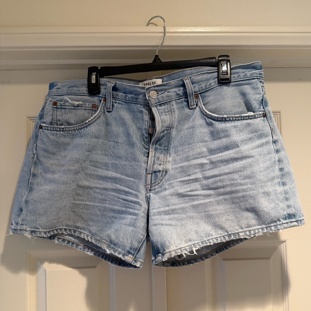 Light wash Agolde Parker long shorts
